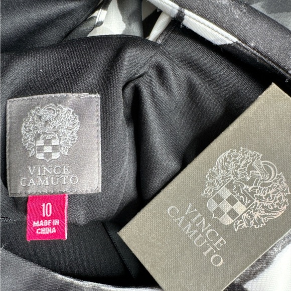 VINCE CAMUTO Black & White Floral Dress w/Sheer Sheath Overlay, Size 10. - Picture 7 of 10